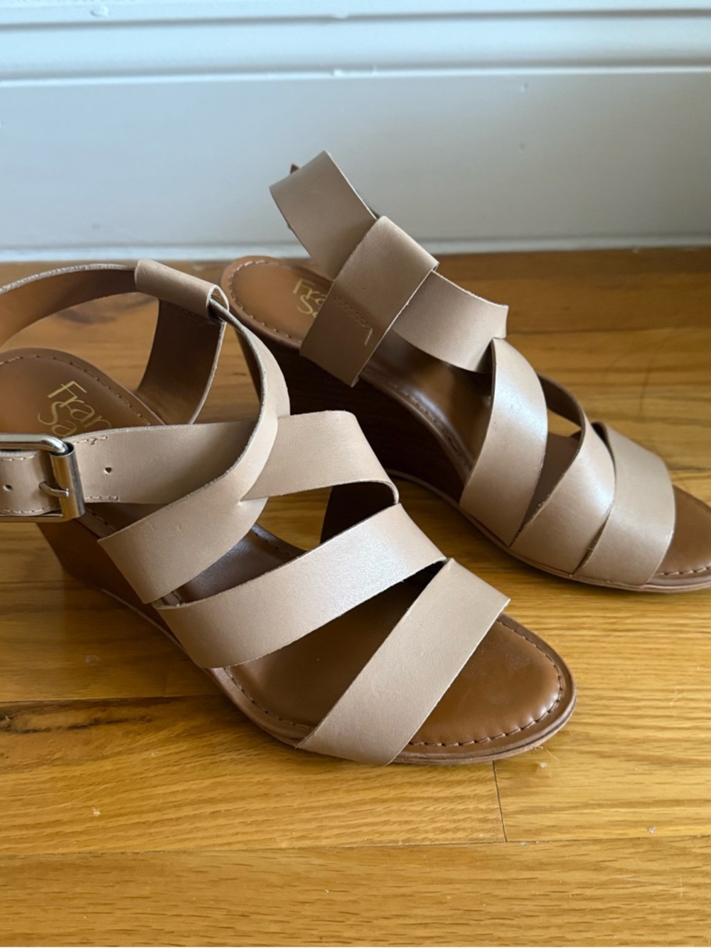 Franco Sarto Nude Strappy Wedge Sandals